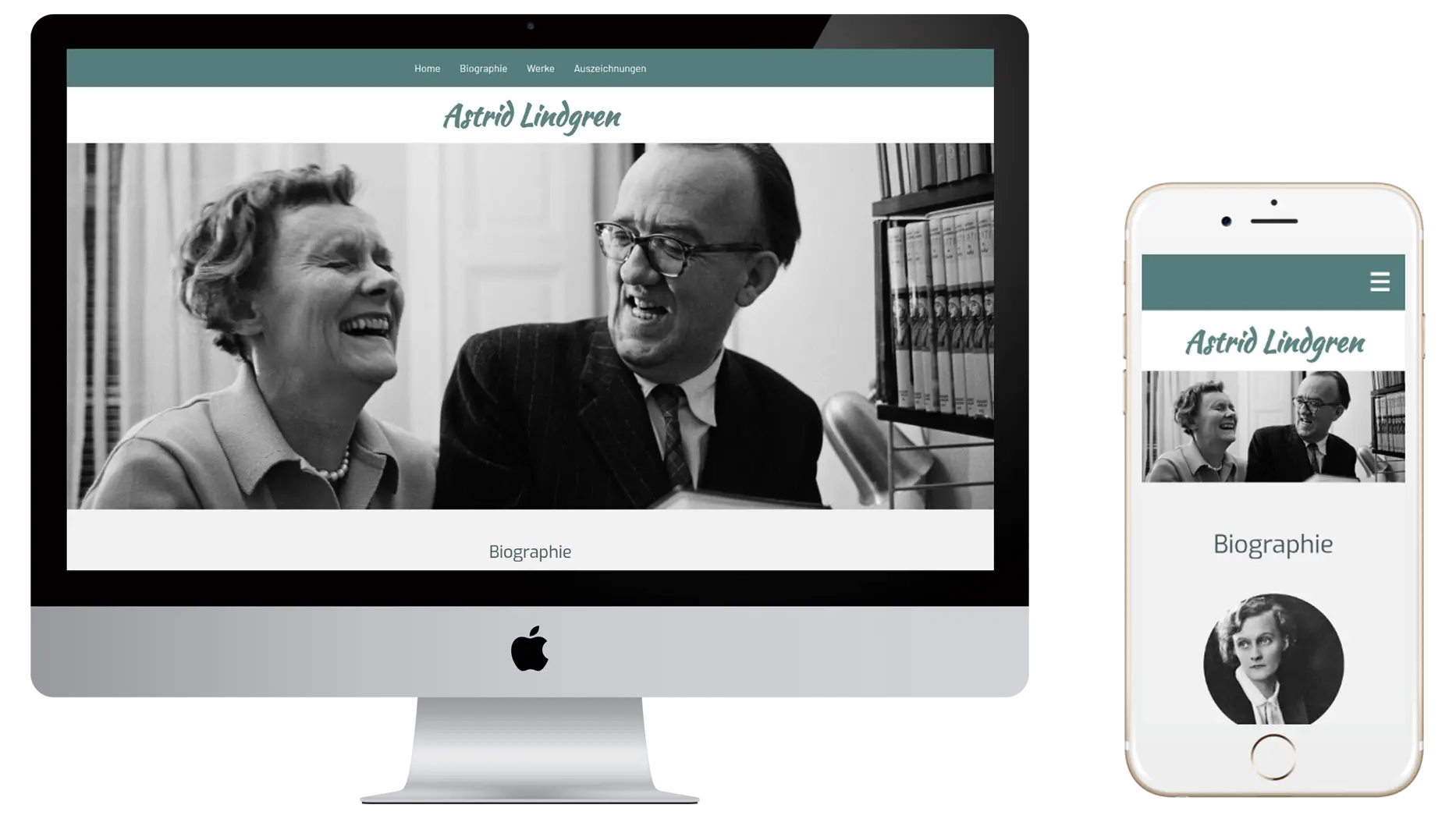 Mockup Desktopversion der Tribute- Website Astrid Lindgren