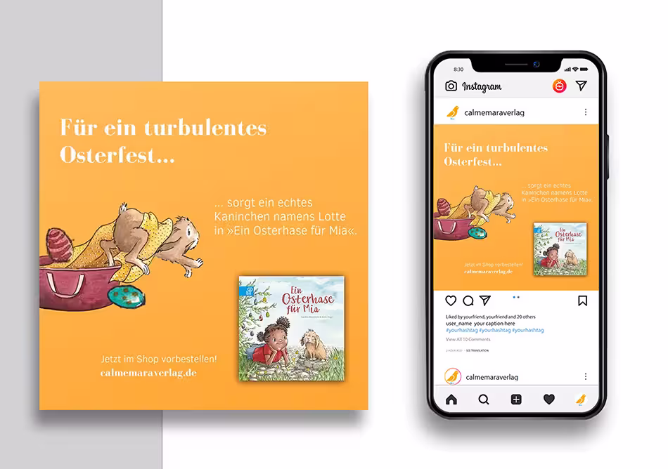 Social-Media-Post für das Bilderbuch 'Ein Osterhase für Mia' geschrieben von Sandra Niemeyer erschienen im CalmeMara Verlag